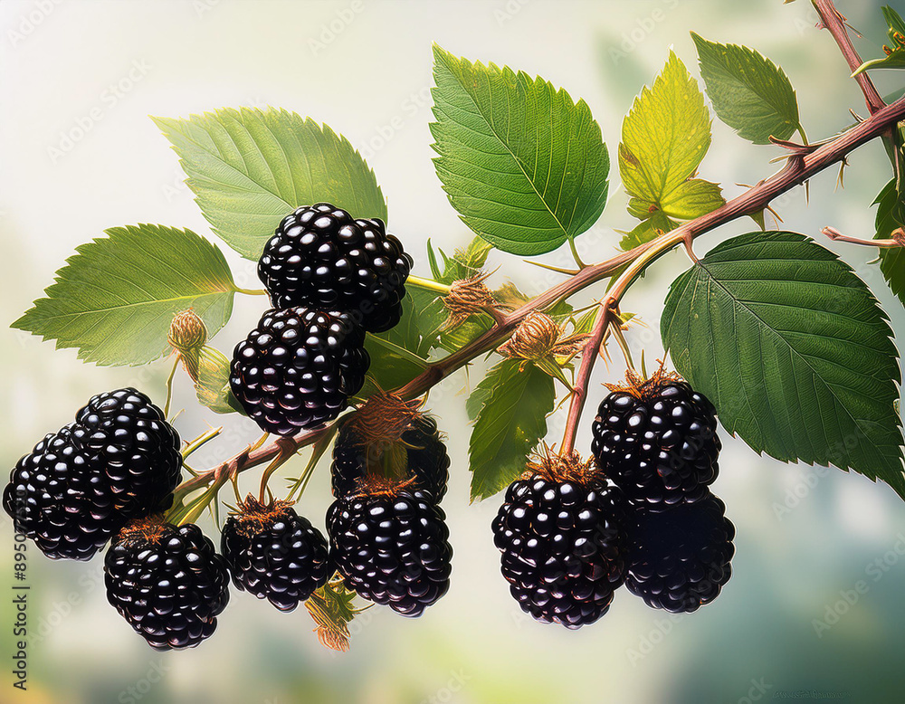 A branch with ripe blackberries A branch with ripe blackberries