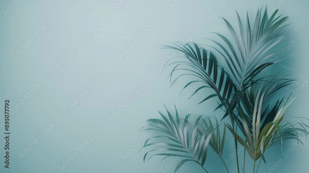 Fototapeta premium Palm Leaf on Blue Background