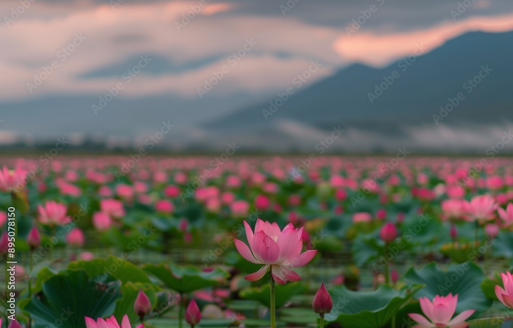 Obraz premium Pink Lotus Field at Dawn