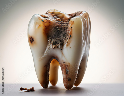 Close-up of a decayed molar tooth
