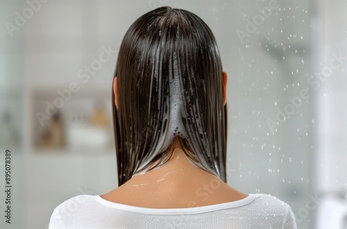 Woman With Wet Hair In Bathroom