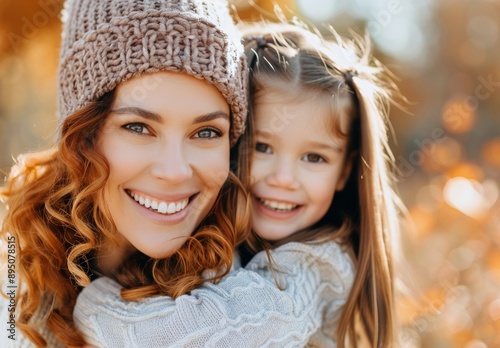 Mother and Daughter Smiling in Winter