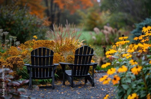 White Adirondack Chairs In A Garden