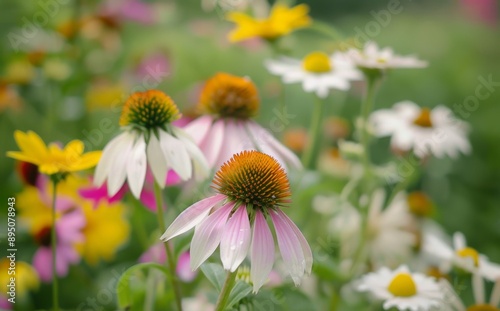 Pink Coneflower in a Summer Garden