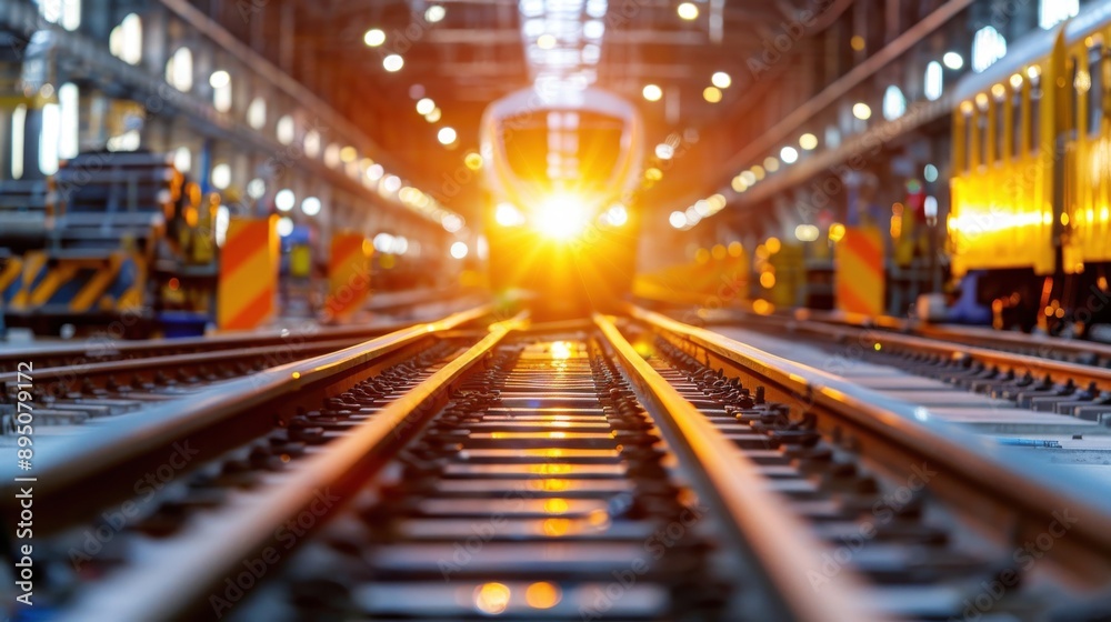 A train is sitting on the tracks in a train station A train is sitting on the tracks in a train station