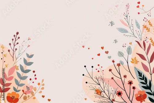Autumn Leaves and Berries on Beige Background