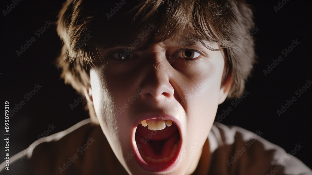 Teenage boy with brown hair screaming in anger. Perfect for intense emotion and dramatic scenes. Teenage boy with brown hair screaming in anger. Perfect for intense emotion and dramatic scenes.