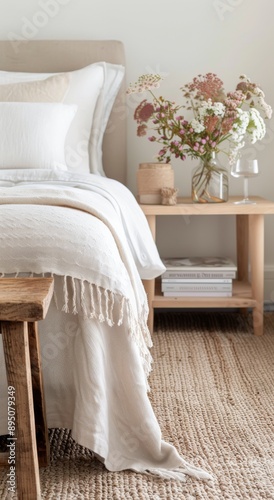 White Daisies on Wooden Stool in Bedroom