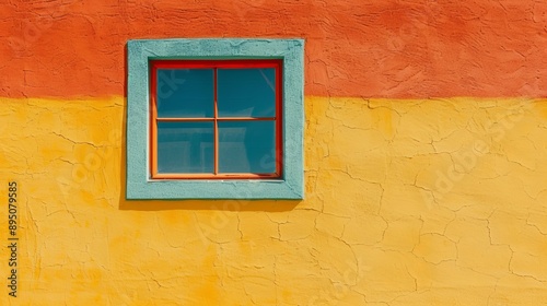 On the freshly painted wall of a house there is a single closed window. Illustration for cover  card  postcard  interior design  banner  poster  brochure or presentation.