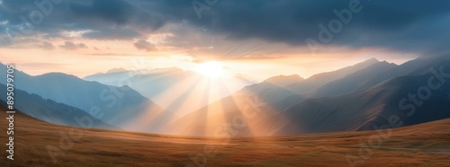 Mountain Sunset With Golden Rays