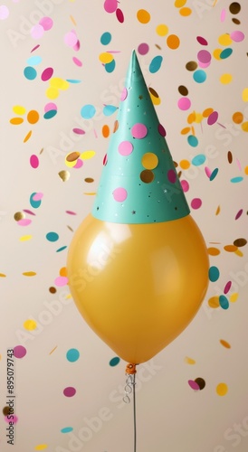 Balloon With Party Hat and Confetti