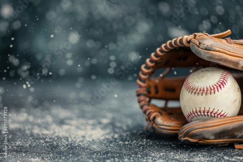 Baseball Glove and Ball on Field