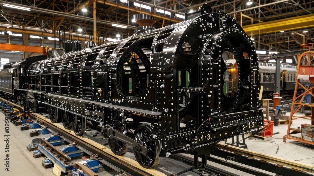 A train is being built in a factory A train is being built in a factory