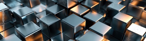 A close-up of reflective metal cubes, showcasing modern design and technology, ideal for abstract or industrial themes.