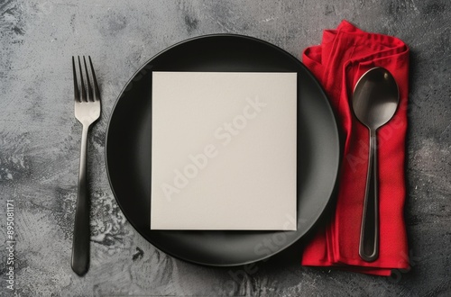 Table Setting With Blank Card on Black Plate