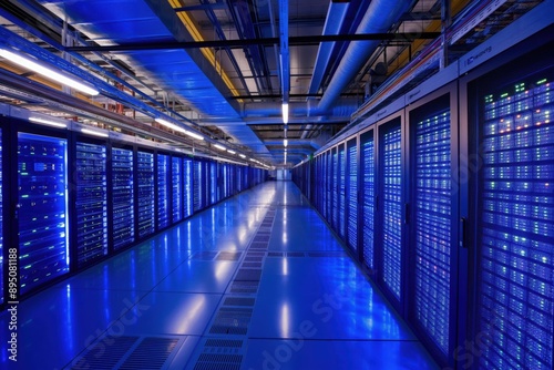 Server Room with Blue Lights.