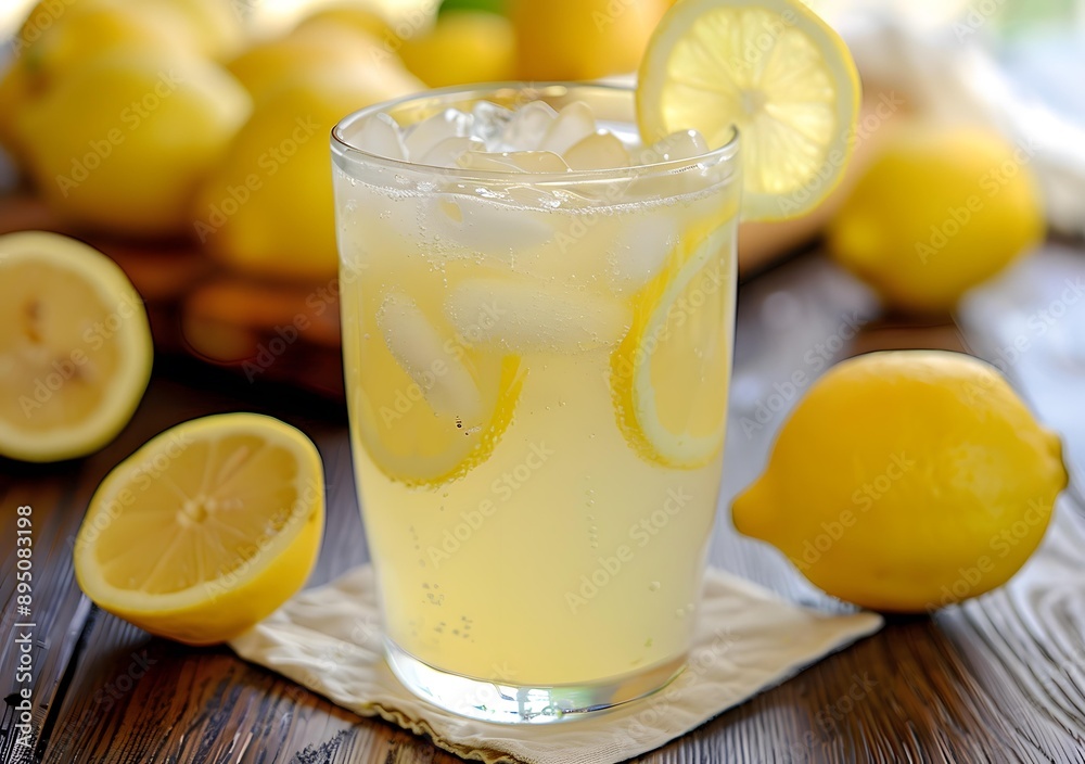 Refreshing Glass of Lemonade with Lemon Slices and Ice Refreshing Glass of Lemonade with Lemon Slices and Ice