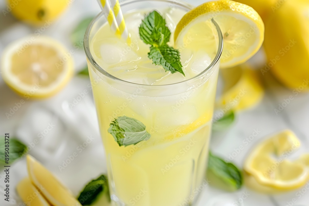 Glass of Lemonade with Lemon Wedges and Mint Glass of Lemonade with Lemon Wedges and Mint
