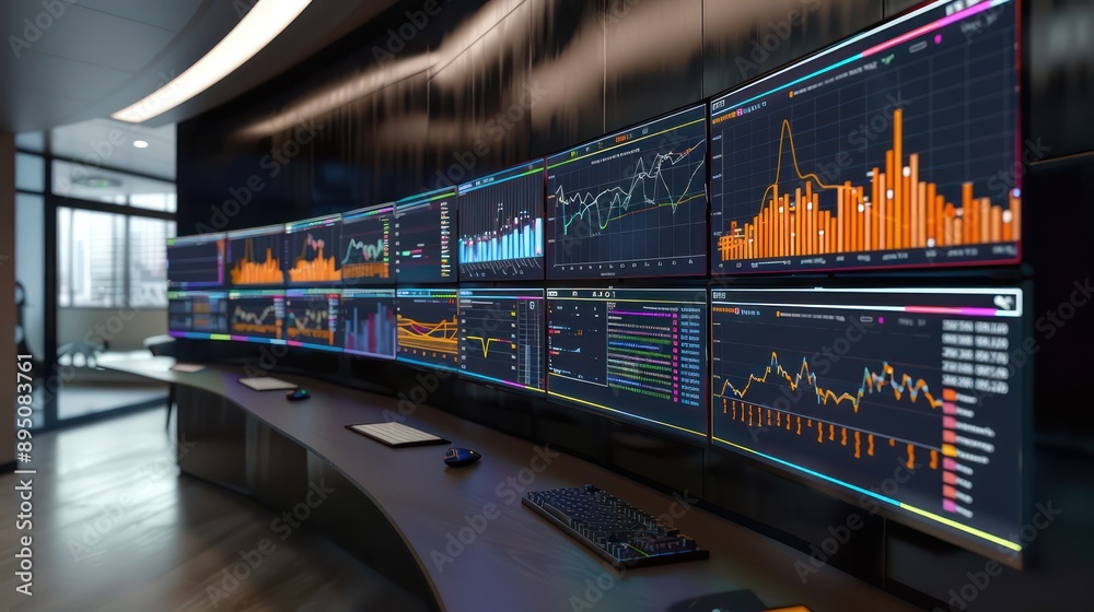 innovative financial health monitoring station, with screens dedicated to visualizing corporate financial stability and growth metrics