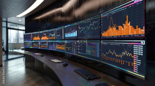 Obraz na płótnie innovative financial health monitoring station, with screens dedicated to visualizing corporate financial stability and growth metrics w salonie