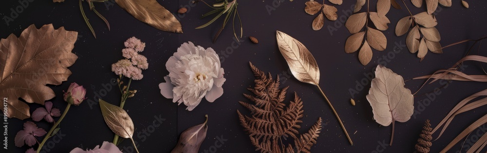 Autumnal Leaves and Flowers on Black Autumnal Leaves and Flowers on Black