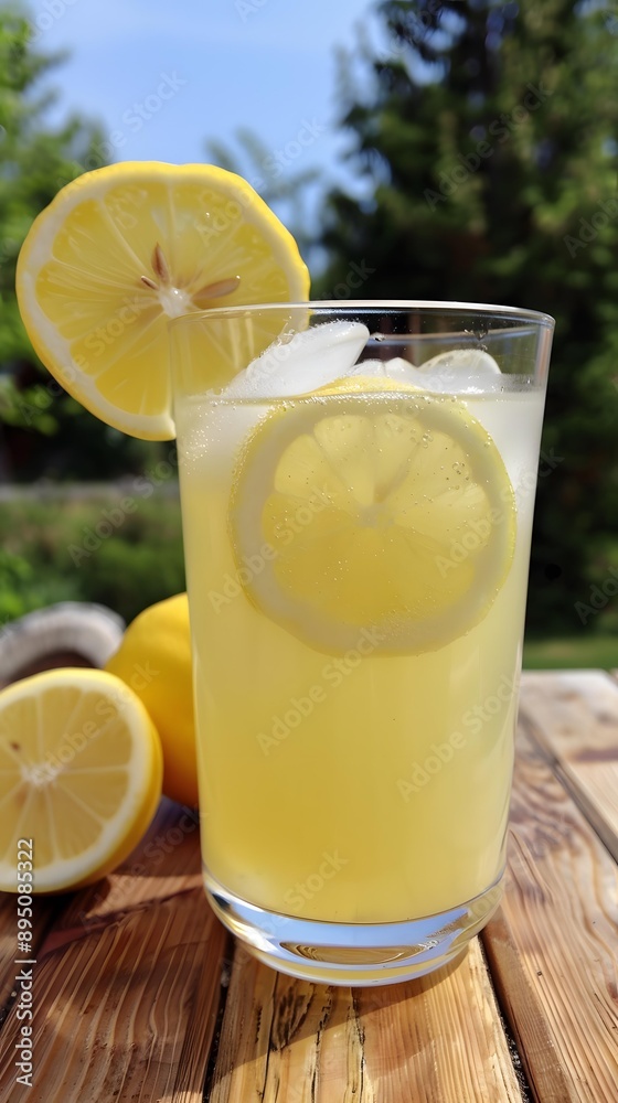 Refreshing Lemon Drink with Ice on a Wooden Table Refreshing Lemon Drink with Ice on a Wooden Table