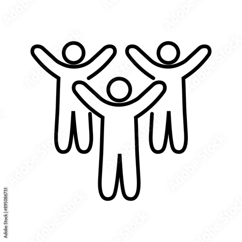Three Stick Figures Raising Arms In Celebration