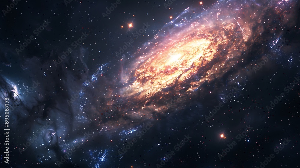 Obraz premium mesmerizing galaxy with stars, nebulae, and deep space colors, detailed and ethereal, perfect for a captivating wallpaper,