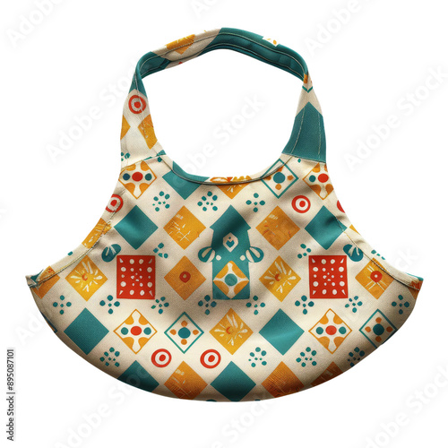 A vibrant apron featuring a colorful geometric pattern, ideal for cooking, baking, or crafting, offering both style and protection. 