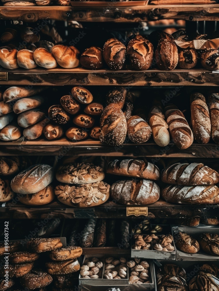 Freshly Baked Bread Displayed on Shelves Freshly Baked Bread Displayed on Shelves