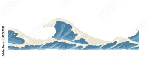 Sea waves. Vector color illustration. Icon isolated on white background.