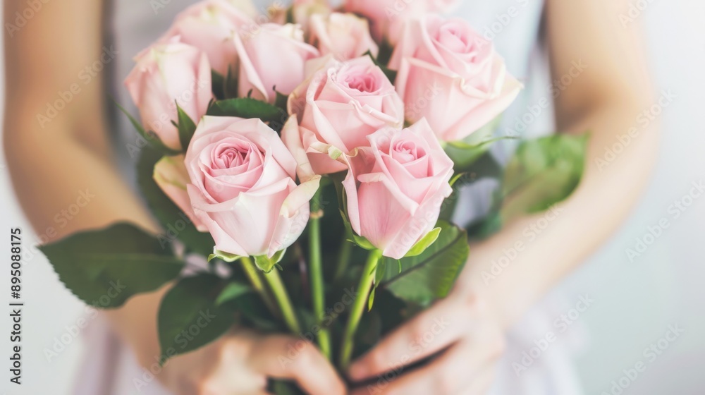 Woman Holding Pink Roses Woman Holding Pink Roses