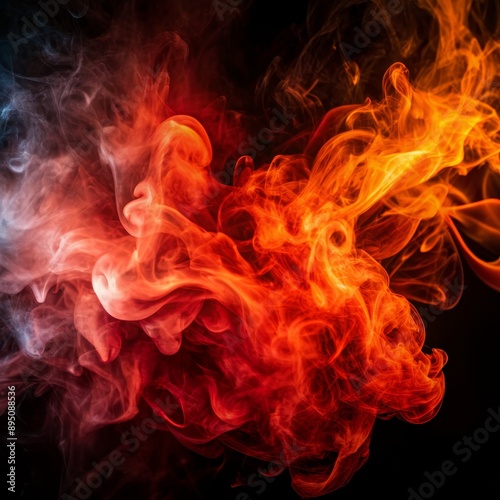 Abstract Red and Orange Smoke Swirls on Black Background, abstract, smoke, photography, art © Stock Spectrum