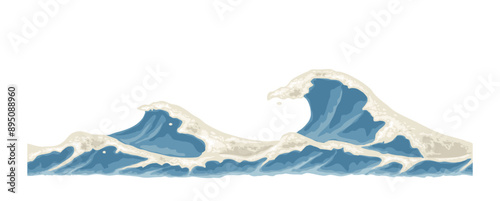 Sea waves. Vector color illustration. Icon isolated on white background.