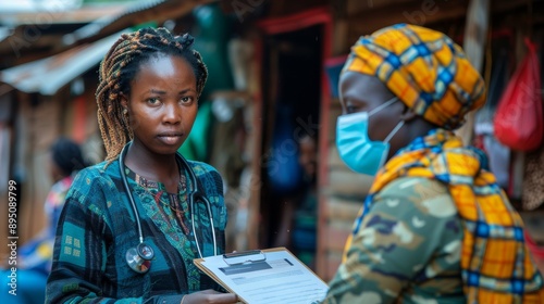 Female Healthcare Worker Talking With Patient In African Village During Daytime © jul_photolover