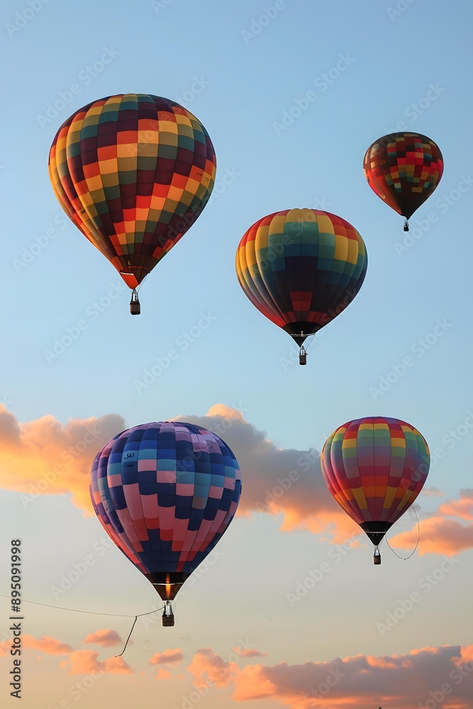 Fototapeta premium Colorful Hot Air Balloons Flying in the Sky at Sunset