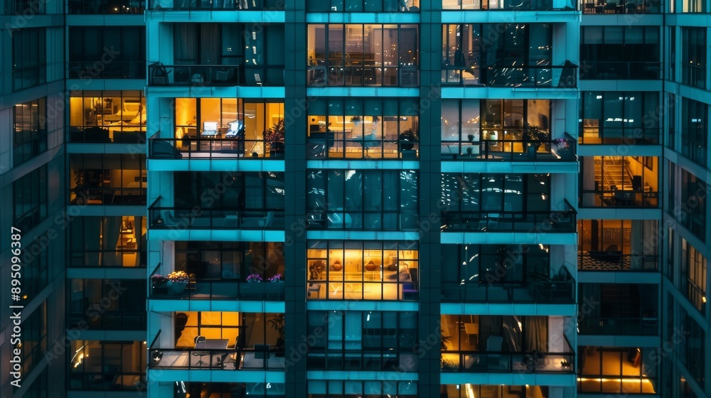 Windows in high-rise office building in the late evening with glowing and blinking interior lights timelapse. Aerial top view Windows in high-rise office building in the late evening with glowing and blinking interior lights timelapse. Aerial top view