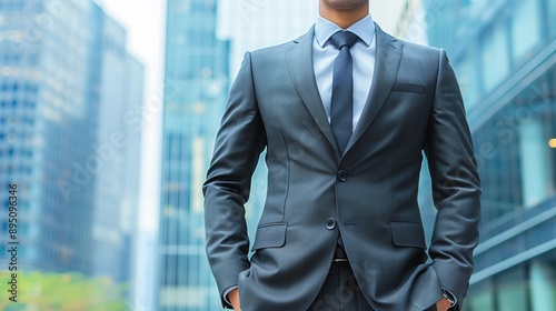 Man in business suit standing in city financial district