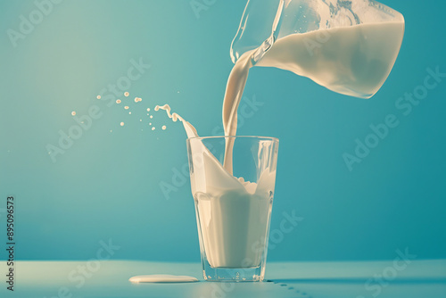 Pour the milk from the jar into the glass.