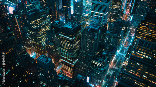 Wallpaper Mural Top-down view of a bustling cityscape at night, illuminated by bright lights Torontodigital.ca