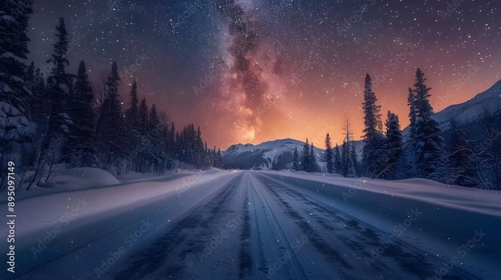 A long road leading to the horizon in winter. A long road leading to the horizon in winter.