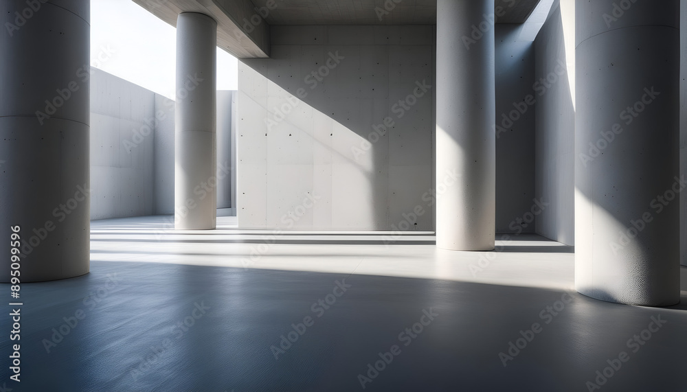 Obraz premium Concrete Pillars and Sunlight in a Modern Interior Space