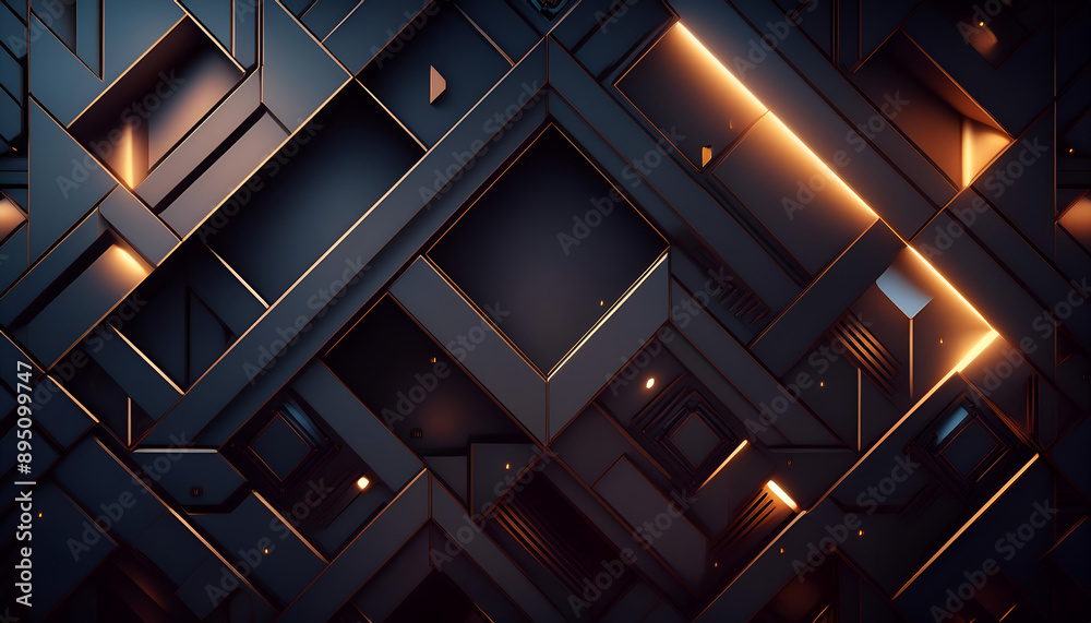 Abstract Geometric Pattern With Golden Lines and Lights Abstract Geometric Pattern With Golden Lines and Lights