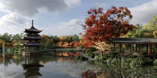 Traditional Japanese pagoda in a tranquil setting photo