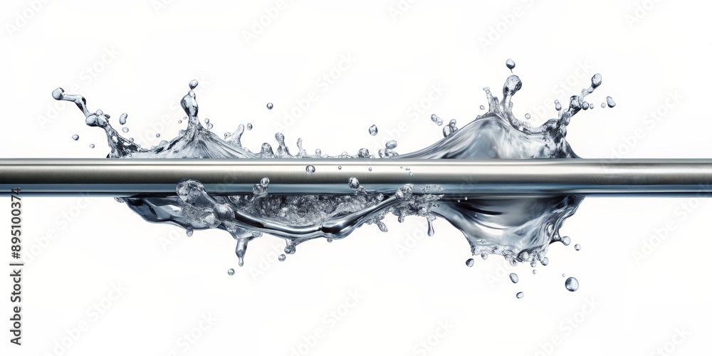 Water Splashing Over a Metal Rod, Water, Metal, Splash, Liquid Water Splashing Over a Metal Rod, Water, Metal, Splash, Liquid