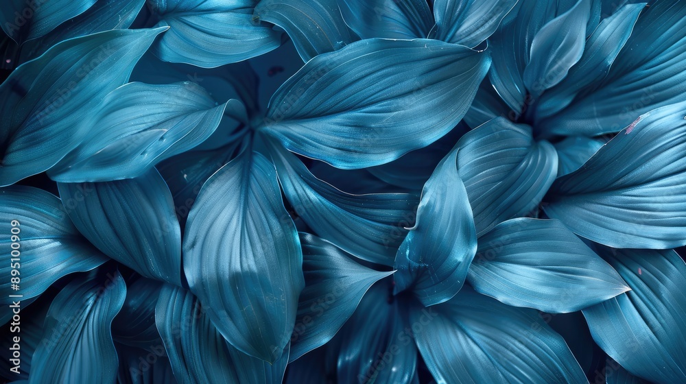 Aerial view of exotic Spathiphyllum cannifolium leaf texture in soft blue light, idea for botanical wallpaper and desktop design. Aerial view of exotic Spathiphyllum cannifolium leaf texture in soft blue light, idea for botanical wallpaper and desktop design.