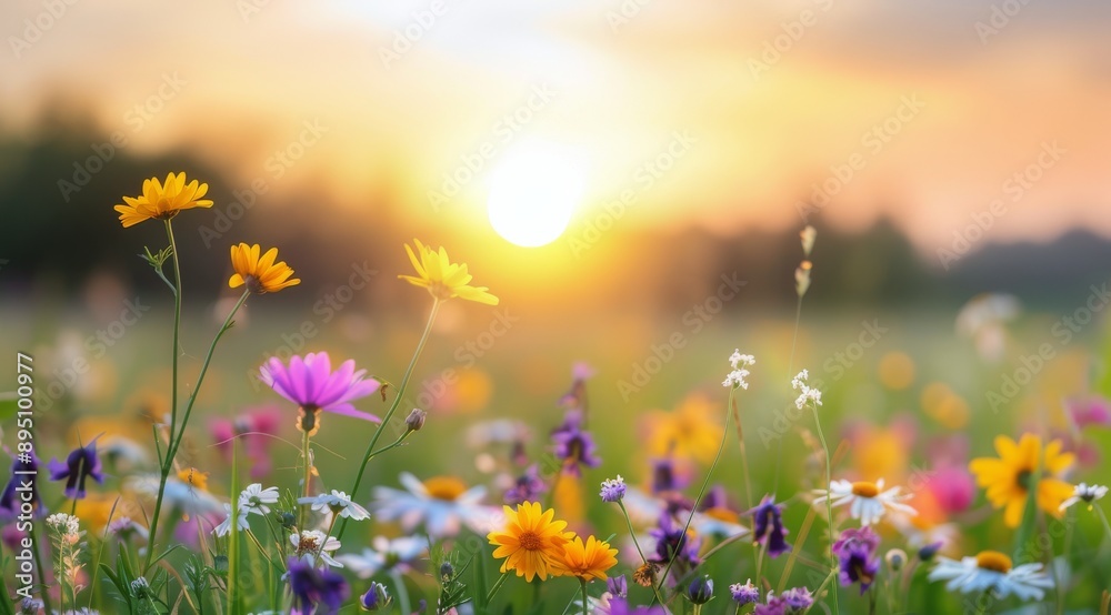 Fototapeta premium Sunset Over Wildflowers