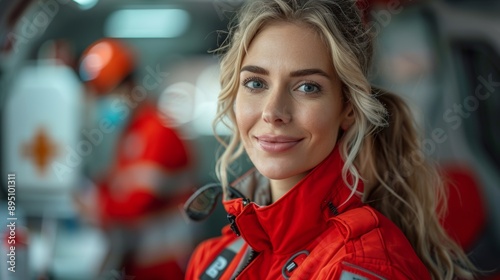 Female Paramedic Smiles In Ambulance Interior © jul_photolover