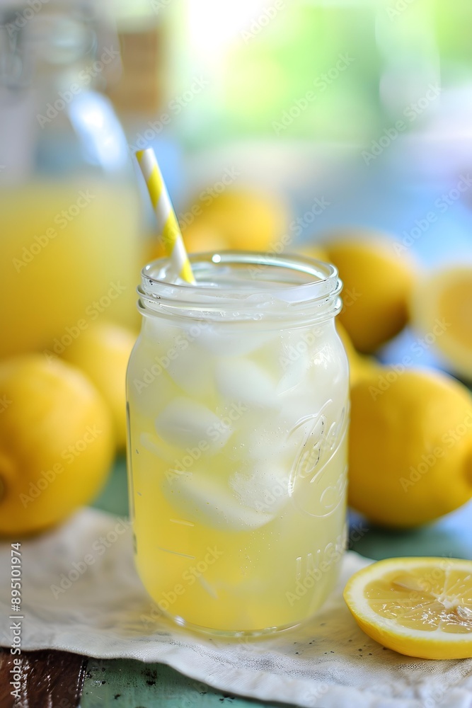 Refreshing Lemonade in a Mason Jar with Lemons Refreshing Lemonade in a Mason Jar with Lemons