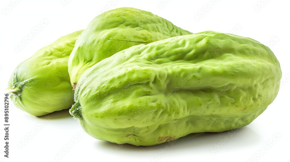 This is an image of a chayote squash. It has a light green color and a bumpy texture. This is an image of a chayote squash. It has a light green color and a bumpy texture.